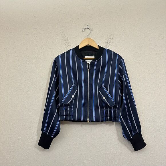 3.1 Phillip Lim Jackets & Blazers - 3.1 PHILLIP LIM Striped Cropped Bomber Jacket Full-Zip in Navy